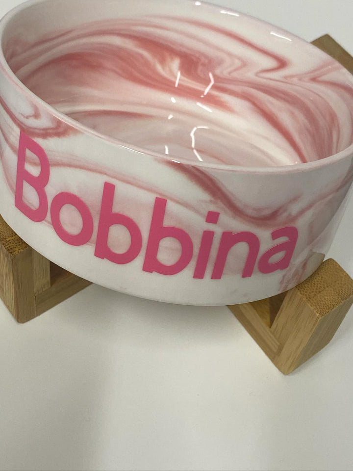 Ceramic Custom Name Pet Bowls with Free Wooden Stand